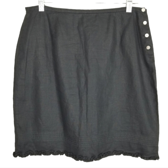Gap Factory Store 100% Linen Mini Skirt Black Pintuck Ruffle Hem Button Size 10 - Picture 1 of 10